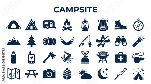 Φωτογραφία Collection of camping and outdoor adventure icons representing travel, nature, a