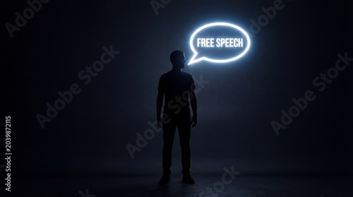 Silhouette of person contemplating freedom and speed in neon light concept