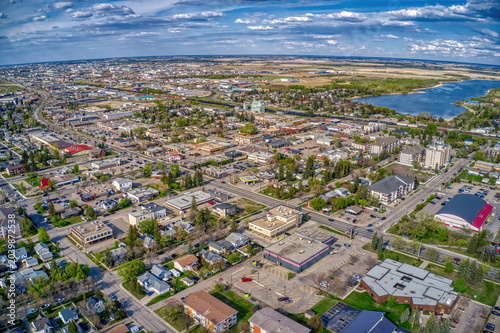 Aerial View of Downtown Leduc, Alberta during Summer