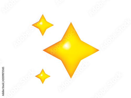 A set of three vector holographic stars in 3D style with soft gradients of yellow, and white. Glossy and vibrant elements isolated on a clean white background.