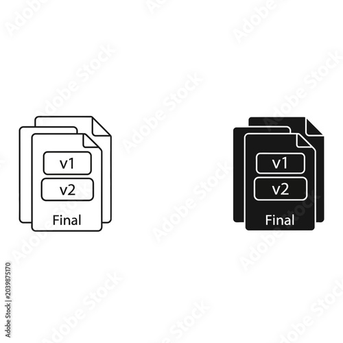 File version icon set, outline and solid, white background