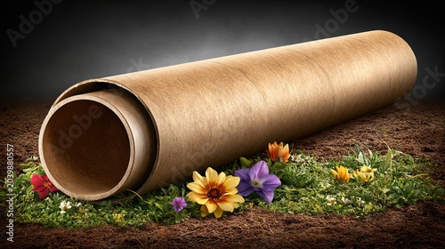 Brown Paper Roll In Natural Flower Setting