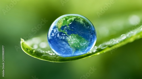 Glass Earth Globe On Green Leaf
