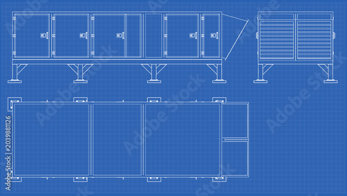 Bild auf Leinwand Air Handling AHU - technical drawing, Blueprint