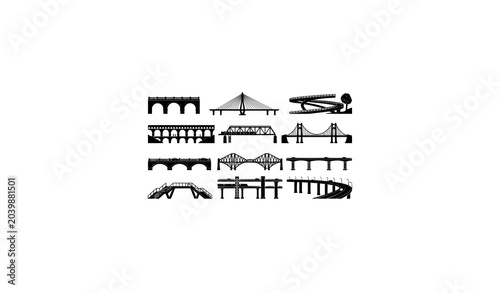 Obraz na płótnie Black bridge silhouette collection vector urban architecture and road connection