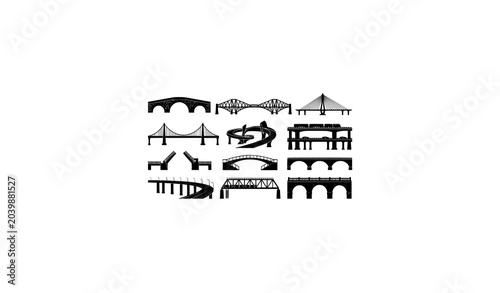 Obraz na plátně Transportation bridge silhouette vector illustration set with industrial and urb