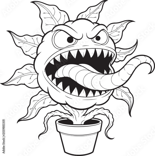 Фотография Terrifying carnivorous plant in pot, menacing expression