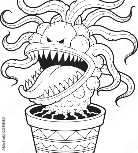 Картината върху платно Terrifying carnivorous plant in pot, menacing expression