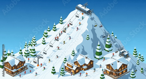 Obraz na plátně Ski resort with snow covered mountain.