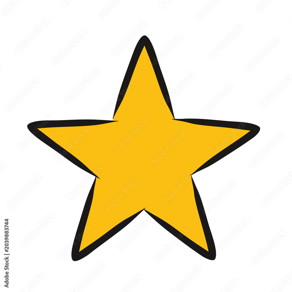 Fototapeta premium Yellow hand drawn comic book style star icon.