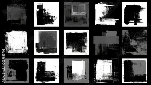 Textured Monochrome Ink Brush Mark Set On Dark Background