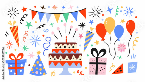 festive birthday party scene with colorful vector elements