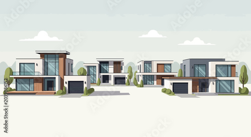 Obraz na plátně Modern Luxury Homes with Garages and Greenery, Suburban Neighborhood Landscape