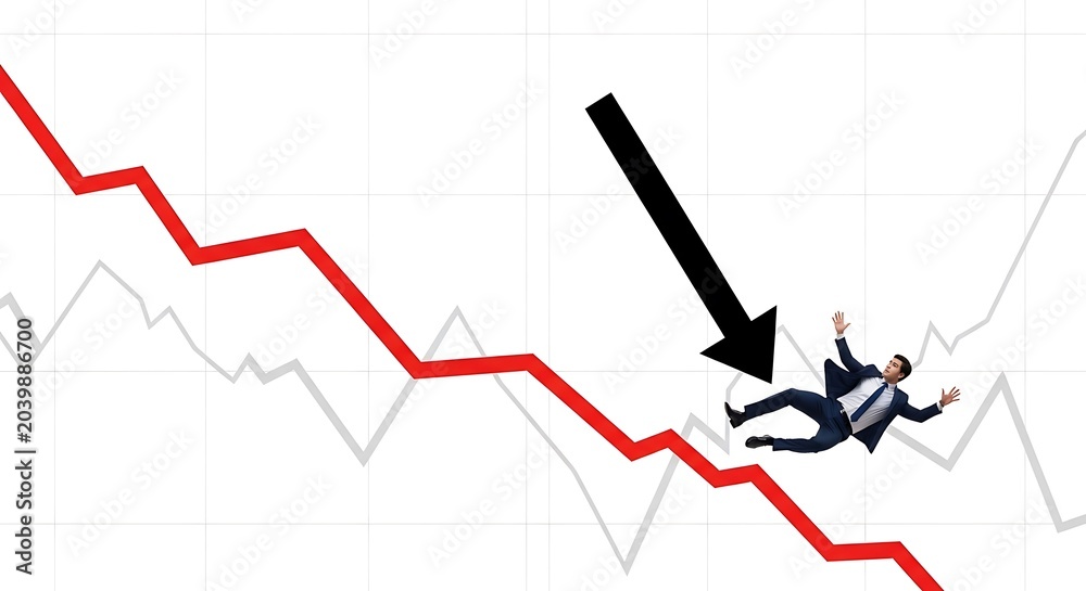 Obraz premium Man Sliding Down Declining Business Graph.