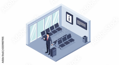 Businessman waiting in airport lounge.