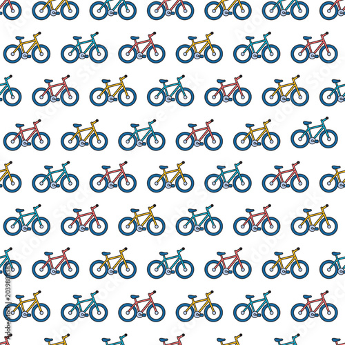 Colorful Retro Bikes Lined Up Fun Cycling Pattern. Perfect for cycling themes, kid designs, transportation prints, and summer patterns.