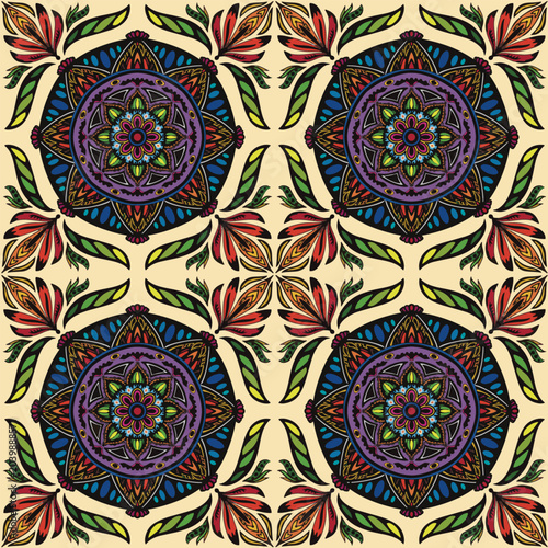 Seamless mandala vector pattern with decorative and symmetrical textile texture.
Fully editable and scalable vector design suitable for fashion fabric, clothing, sweaters, scarves, blankets, home deco