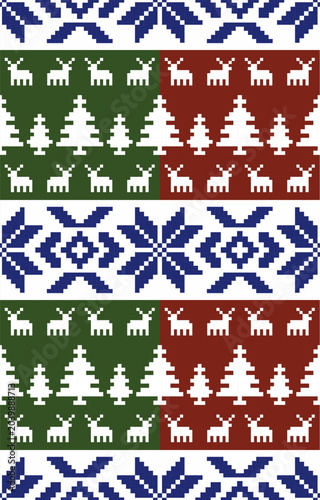 Seamless Christmas pixel pattern vector in retro 8-bit style, featuring festive holiday motifs. Perfect for Christmas wrapping paper, sweaters, greeting cards, backgrounds, and textile design. drew th