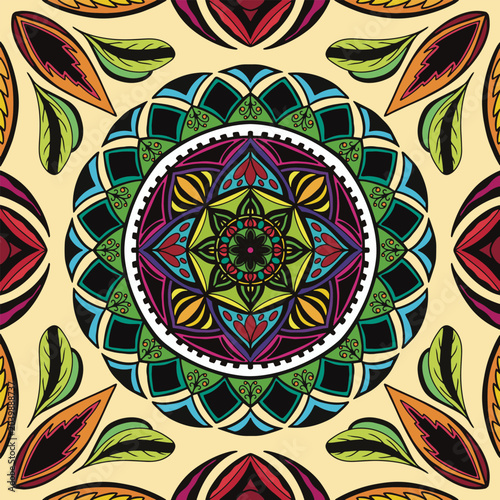 Seamless mandala vector pattern with decorative and symmetrical textile texture.
Fully editable and scalable vector design suitable for fashion fabric, clothing, sweaters, scarves, blankets, home deco