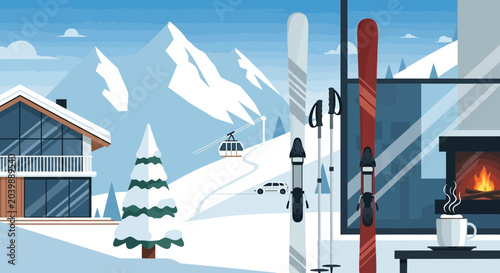 Cozy Winter Chalet with Ski Gear, Fireplace, and Mountain View