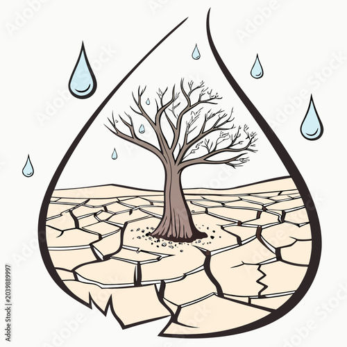 Canvas Print dry tree in cracked earth vector illustration environmental drought nature ecolo