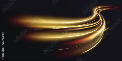 Valokuva Soft smooth golden light ribbon in motion with abstract background artistic wall