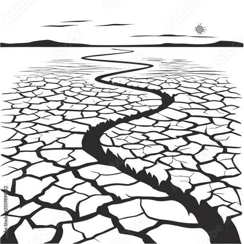 Foto dry cracked earth line art ground arid landscape black white desert scene drough