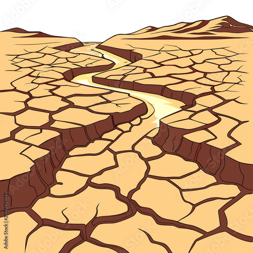 Canvastavla cracked earth canyon vector illustration with dry landscape land arid terrain ge