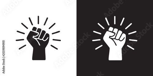 Fotografie Minimalist Raised Fist Icon with Radiating Lines - Modern Protest Power Symbol,