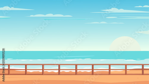 Beautiful sunny beach landscape with fence Vector