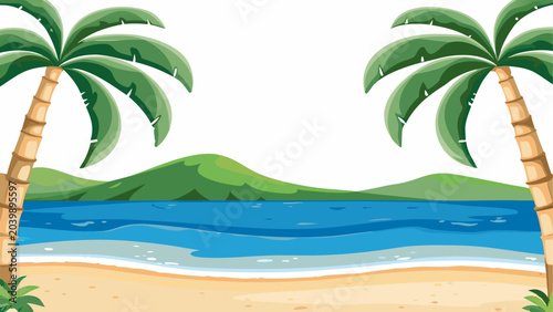 Tropical beach scene with palm trees Vector