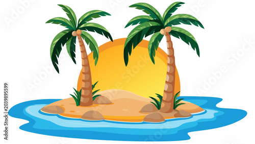 Two palm trees on a small tropical island Vector