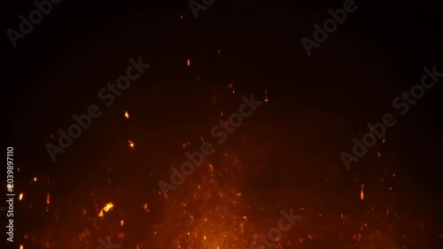 Fiery Sparks Explosion, Glowing Embers, Abstract Fire Particles, Dark Background