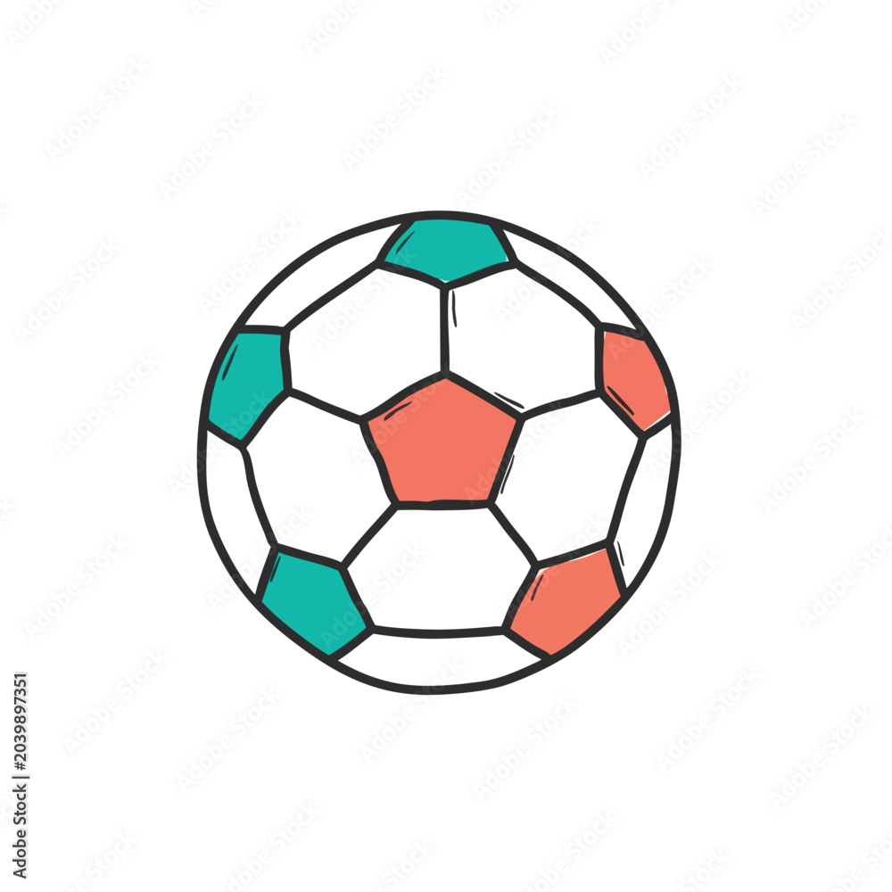 Fototapeta premium Colorful Hand Drawn Soccer Ball Doodle Icon Illustration.