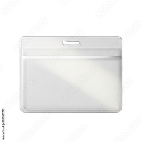 Clear plastic name badge holder with slot isolated on transparent background high quality professional detailed modern