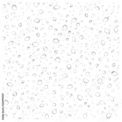 Foto Close-up of clear water droplets on a white surface, abstract background with co
