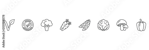 Plant based food and vegan protein sources line icon vector illustration.