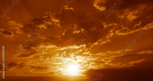 Bild auf Leinwand Celestial World concept Sunset sunrise with clouds Dramatic yellow golden sunset