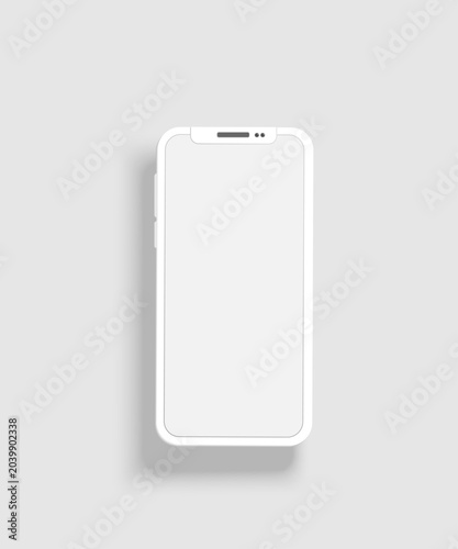 White smartphone mockup for app design, website display. Minimalistic white phone with blank white screen. Digital smartphone template.