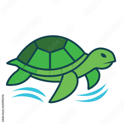 A flat vector illustration of a green sea turtle swimming.