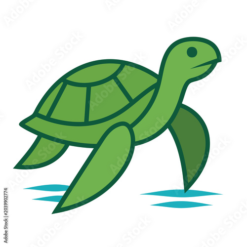Minimalist green sea turtle vector illustration on white background.
