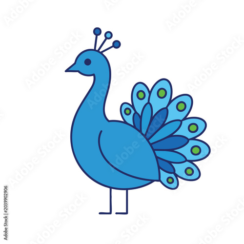 Stylized blue peacock illustration on a white background.