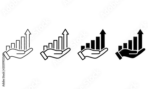 Bild auf Leinwand Financial growth concept hand holding rising bar graph icon set