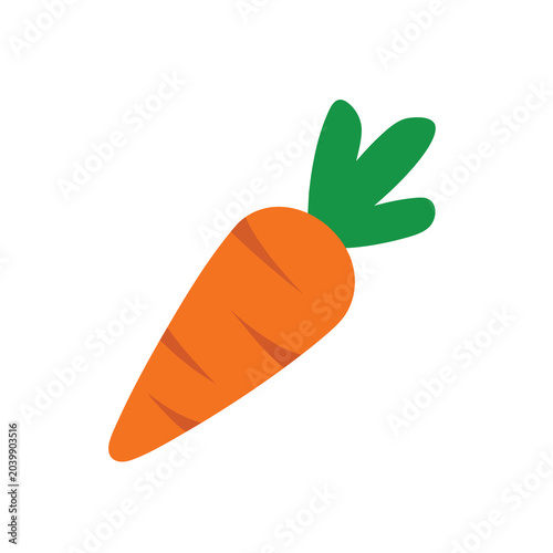 A simple flat vector illustration of a fresh orange carrot with green leaves.