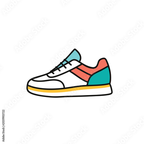 Minimalist flat illustration of a colorful modern running shoe.