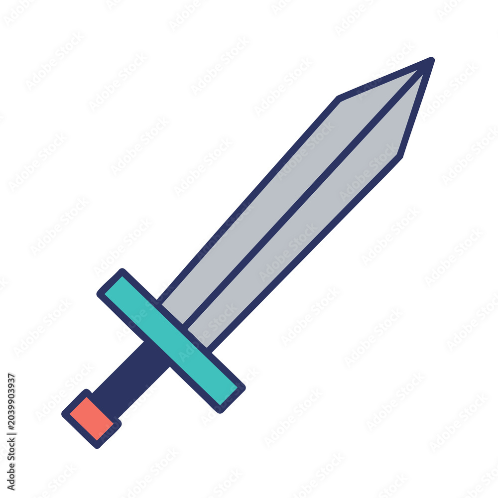 Obraz premium Minimalist flat vector icon of a sharp steel sword.