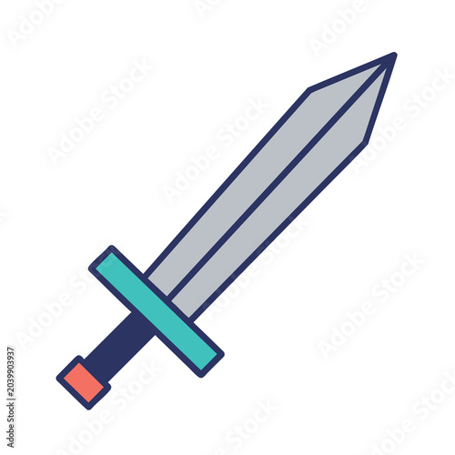 Minimalist flat vector icon of a sharp steel sword.
