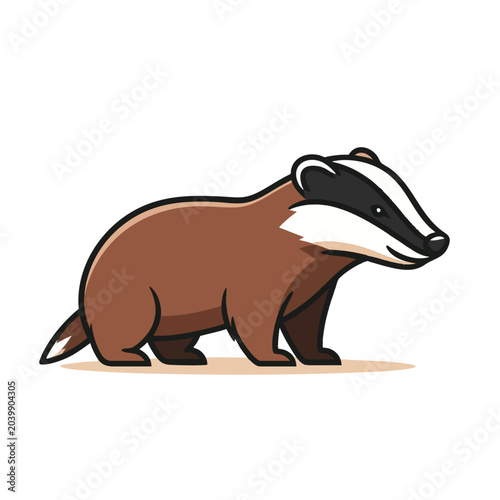 A cute cartoon illustration of a badger standing.