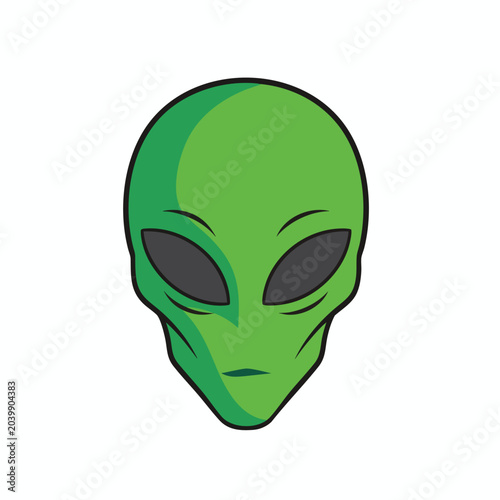 Illustration of a Green Alien Head Isolated on White Background.
