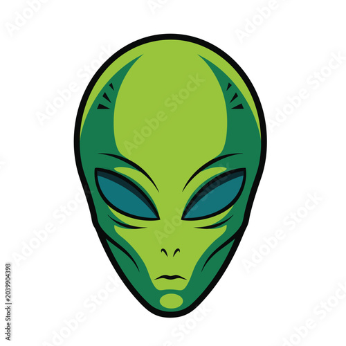 Stylized green alien head vector illustration.